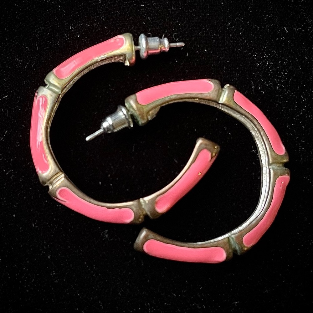 Vintage pink enamel bamboo design earrings 80s 90s